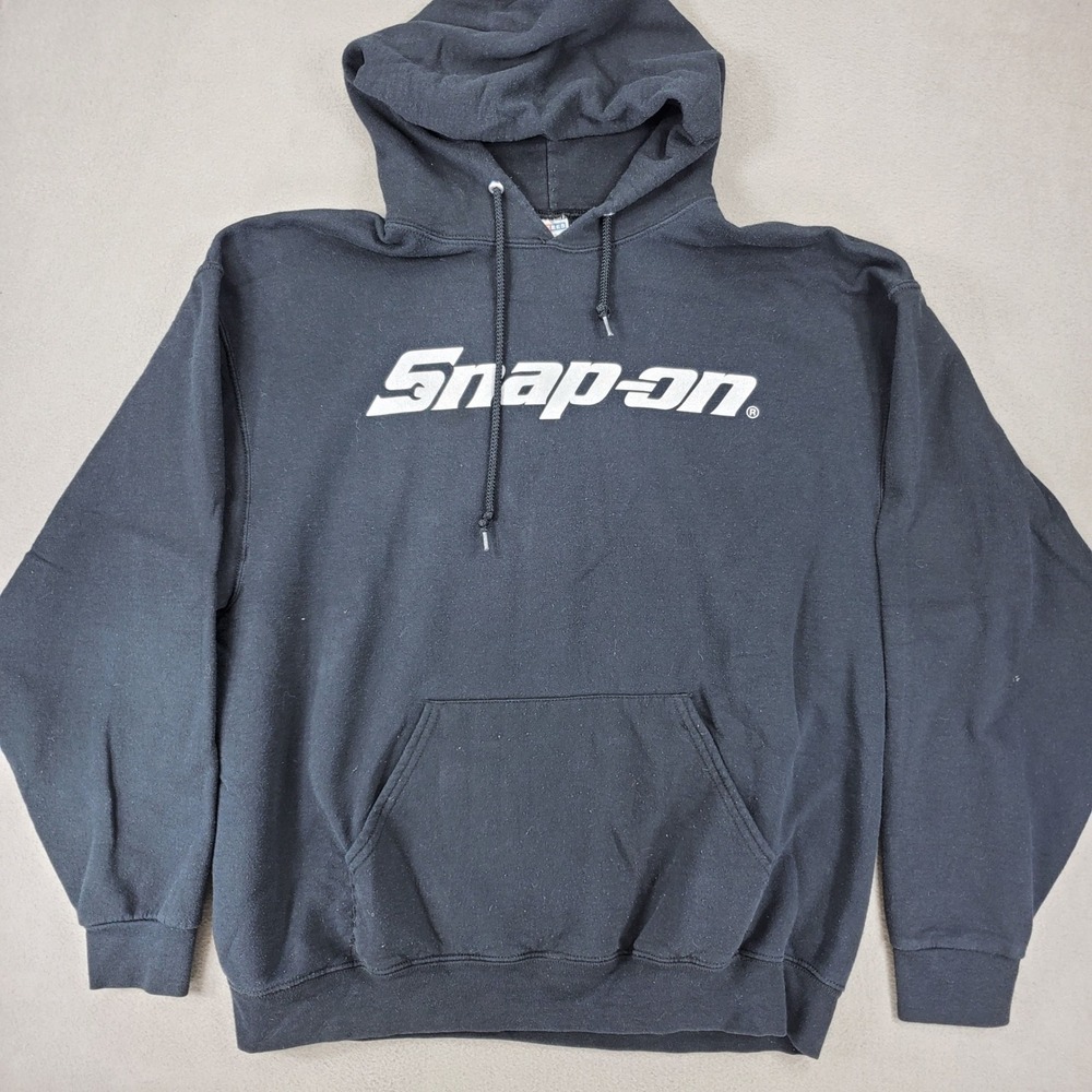 Snap-on Hoodie Men XL Black Jerzees NuBlend Graphic Pullover Sweatshirt VTG